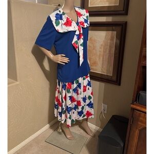 Women’s Vintage 80’s Patriotic Nautical Sailor Dress Skirt Set sz L